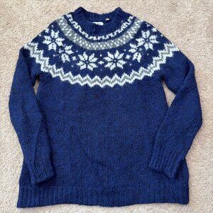 Barbour Sweater Womens 8 Navy Fair Isle Nordic Alpaca Wool Harriet Chunky Crew